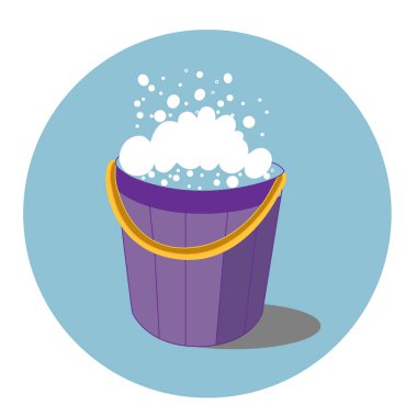 Su ve köpüklü plastik bir kova şeklinde temizlik servisi için vektör şablonu, simge, logo.