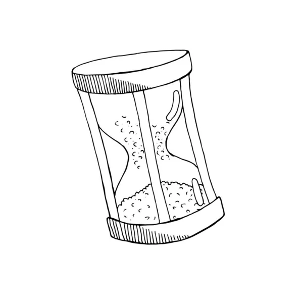 白い背景に隔離された砂時計 落書きのスタイルでベクトルスケッチ — ストックベクタ