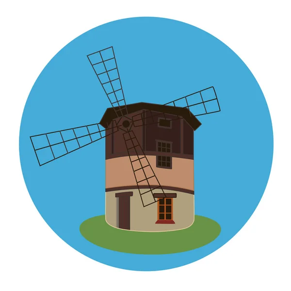 Windmolen Icoon Een Rond Frame Vector Eps10 — Stockvector