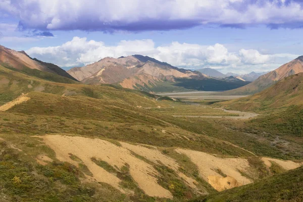 Denali Ulusal Parkı Alaska Toklat Vadisi Nin Panoramik Manzarası — Stok fotoğraf