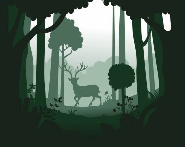 Orman Dünyası 'nın vektör stili, Çevre Ormanı, illüstrasyon 