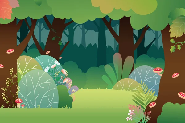 Paisaje Vectorial Con Bosque Profundo Fondo Estilo Dibujos Animados Paisaje — Vector de stock