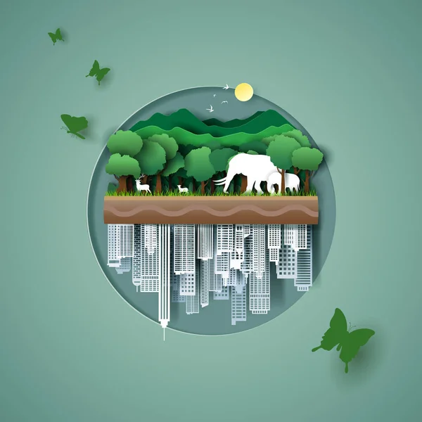 Wektor Cyfrowy Styl Rzemiosła Forest Earth Środowisko Lasu Ilustracja — Wektor stockowy