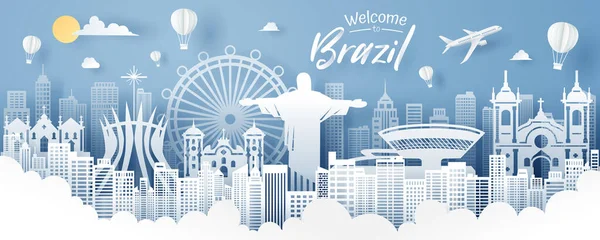Papierschnitt Von Brasiliens Wahrzeichen Reise Und Tourismuskonzept Folge Vektor — Stockvektor