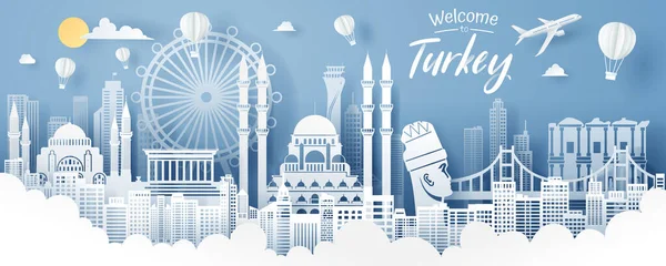 Papierschnitt Des Türkischen Wahrzeichens Reise Und Tourismuskonzept Folge Vektor — Stockvektor