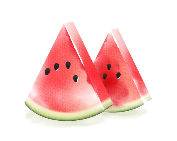 Aquarel Van Watermeloen Een Stuk Watermeloen Een Plakje Watermeloen — Stockvector
