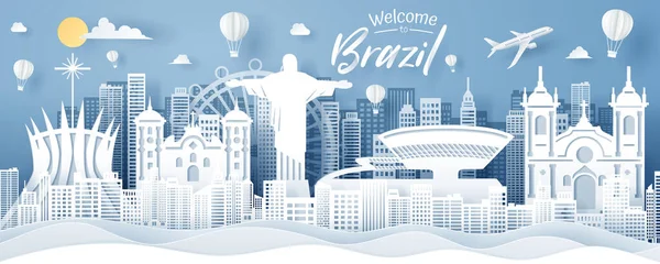 Papierschnitt Von Brasiliens Wahrzeichen Reise Und Tourismuskonzept Folge Vektor — Stockvektor