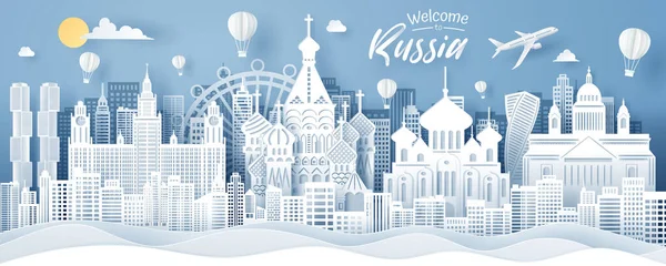 Rusya 'nın simgesi, seyahat ve turizm konseptinin kağıt kesimi, 10 vektör.