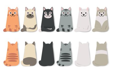 Vektör kağıt sanatı ve manzara, beyaz arka planda komik çizgi filmlerin dijital el işi tarzı sevimli kediler..