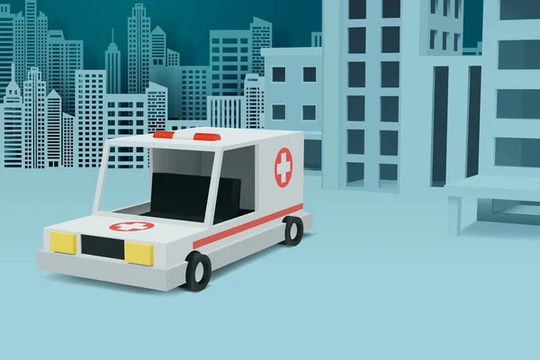 Больничная Транспортная Клиника Машина Скорой Помощи Фоне Города Городской Пейзаж — стоковый вектор