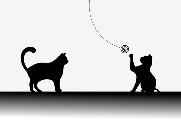 Papírové Umění Černých Koček Hrát Hračkou Silueta Kočky Černém Pozadí — Stockový vektor