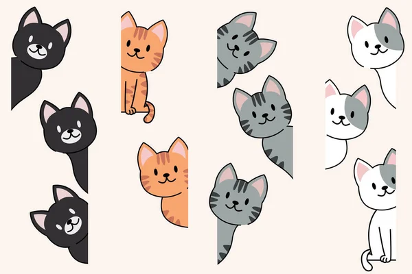 Illustration Vectorielle Drôles Chats Dessin Animé Collection Visages Chat Qui — Image vectorielle