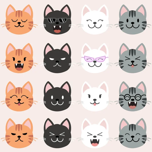 Vector Illustratie Van Grappige Cartoon Katten Verzameling Van Katten Hoofden — Stockvector