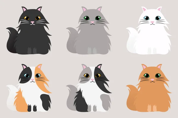 Vector Silhouet Set Geïsoleerd Van Katten Beige Achtergrond Cartoon Cat — Stockvector