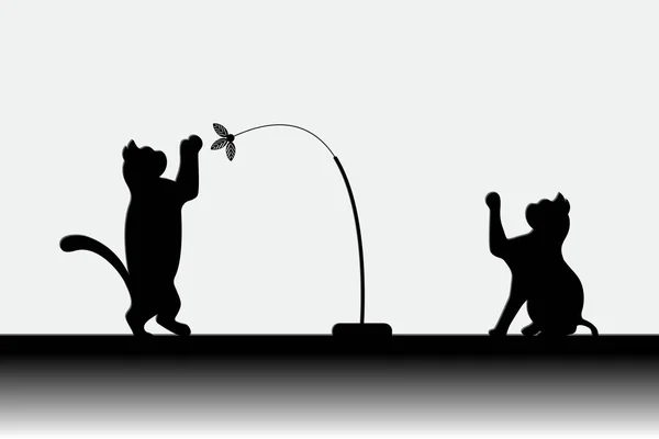 Бумажное Искусство Черных Кошек Играющих Игрушкой Силуэт Кошки Белом Фоне — стоковый вектор