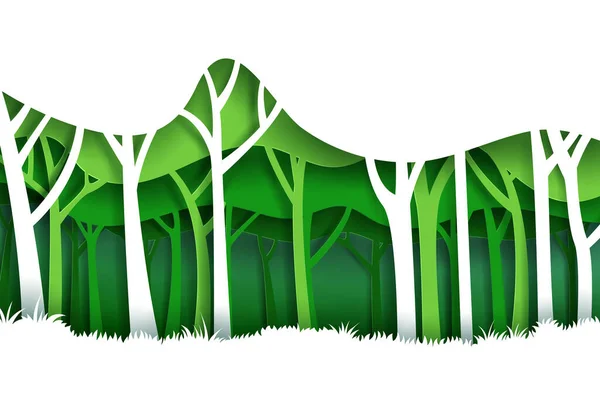 Krajobraz Wektorowy Ekologiczną Plantacją Leśną Tło Papieru Krajobrazowego Stylu Sztuki — Wektor stockowy