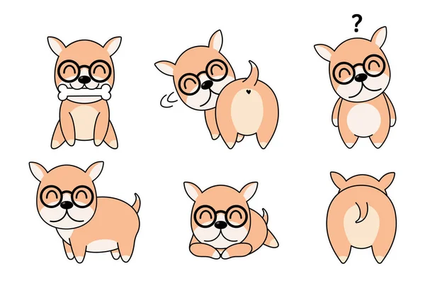 Vector Illustratie Set Van Grappige Cartoon Hond — Stockvector