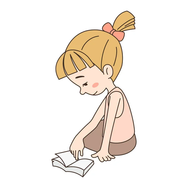 Cartoon Roztomilý Dívka Čtení Knihy — Stockový vektor