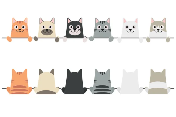 Komik Çizgi Film Kedilerinin Vektör Çizimi Farklı Kenar Setleri Pozlar — Stok Vektör