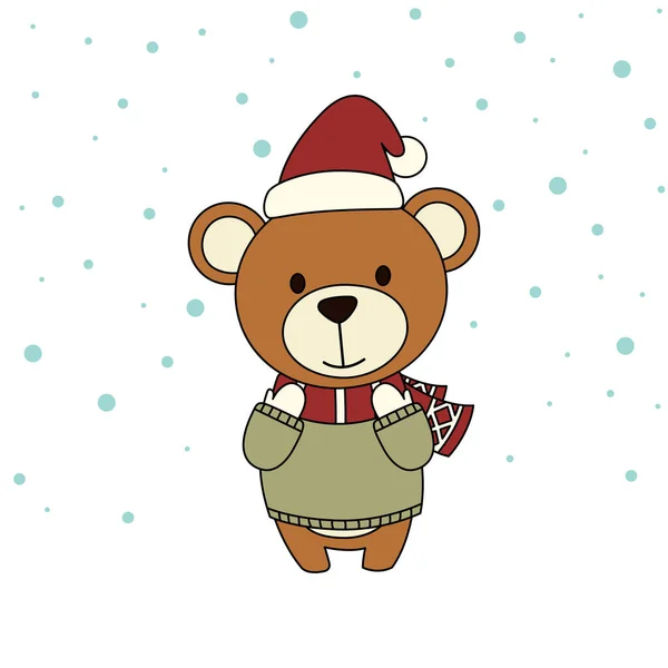 Милый Медведь Зимнем Головном Уборе Белоснежке Hello Winter Happy New — стоковый вектор