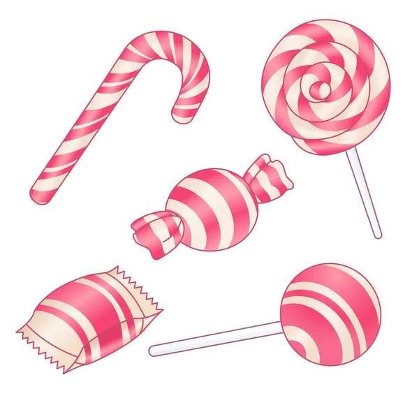 Süßigkeiten Set Mit Vektorillustrationen Für Weihnachten Und Ein Glückliches Neues — Stockvektor