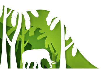 Fil ile yeşil eko ormanının vektör ve dijital zanaat stili.