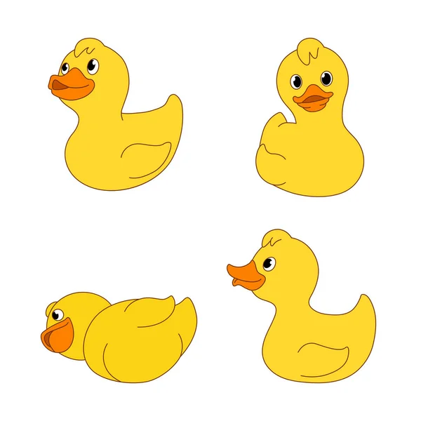 Little Yellow Duck Chick Different Emotions Situations Set Cute Illustrations — 스톡 벡터