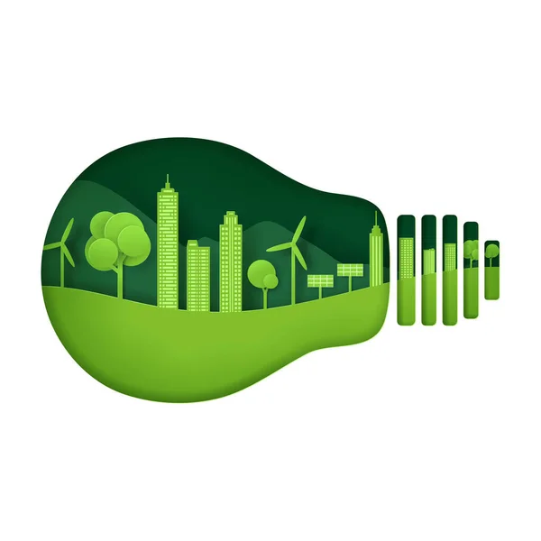 自然景観のベクトルとデジタルクラフトスタイル グリーンエコフレンドリーな都市の概念 — ストックベクタ