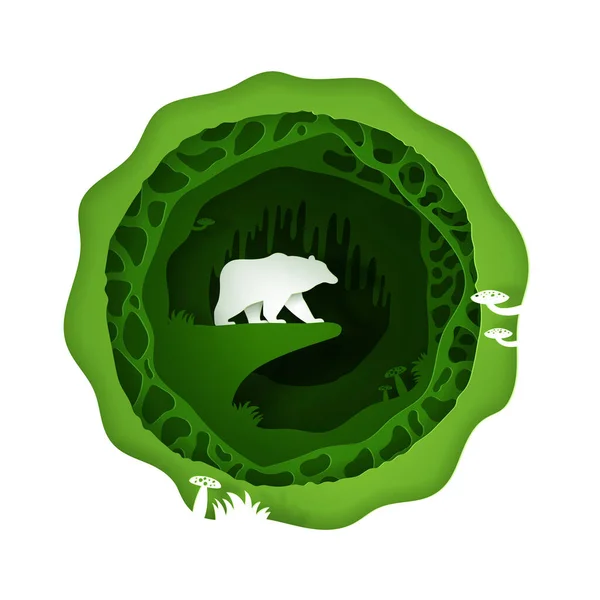 Wektor Cyfrowy Styl Rzemiosła Ekologiczny Las Niedźwiedziem — Wektor stockowy