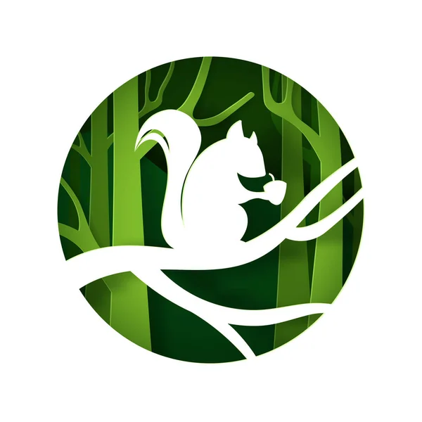 Wektor Cyfrowy Rzemiosło Styl Ekologiczny Zielony Las Wiewiórka Kasztanowca — Wektor stockowy