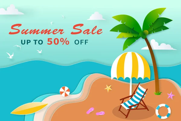 Vector Digital Craft Style Summer Sale Banner — Stock Vector