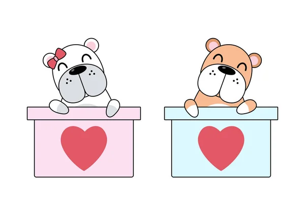 Вектор Симпатичных Собак Большой Подарочной Коробке Сердцем — стоковый вектор