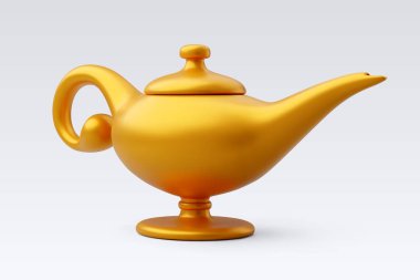 3d Vektör Altın Çaydanlık, Müslüman Ramazan Bayramı, Ramazan Kareem konsepti. Eps 10 Vektörü.