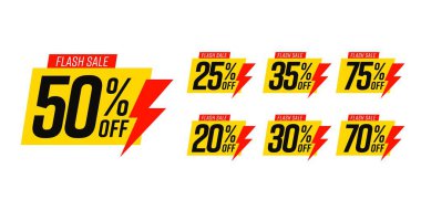 Trendy vector flash sale yellow label set and lightning bolt