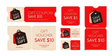 Coupon template with monetary gift promo code set