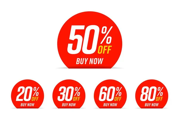Buy now with 50, 20, 30, 60, 80 percent off round sticker —  Vetores de Stock