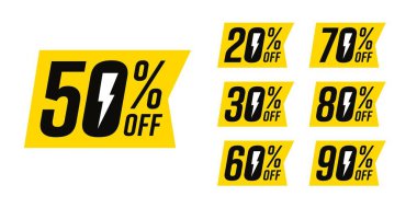 Sarı 50, 20, 30, 60, 70, 80, 90% indirim etiketi