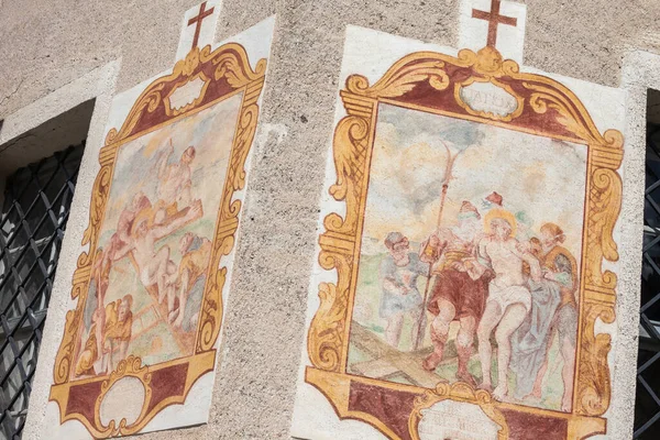 Val Funes Italien September 2017 Fresco Från Magdalena Lilla Kyrka — Stockfoto