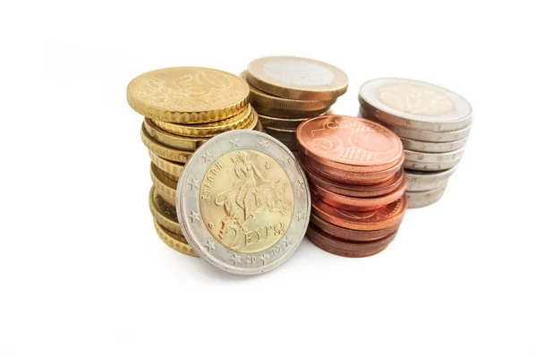 堆栈的希腊欧元硬币 — 图库照片