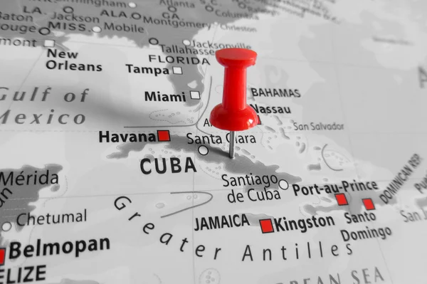 Red marker over Cuba island — Stock Photo, Image
