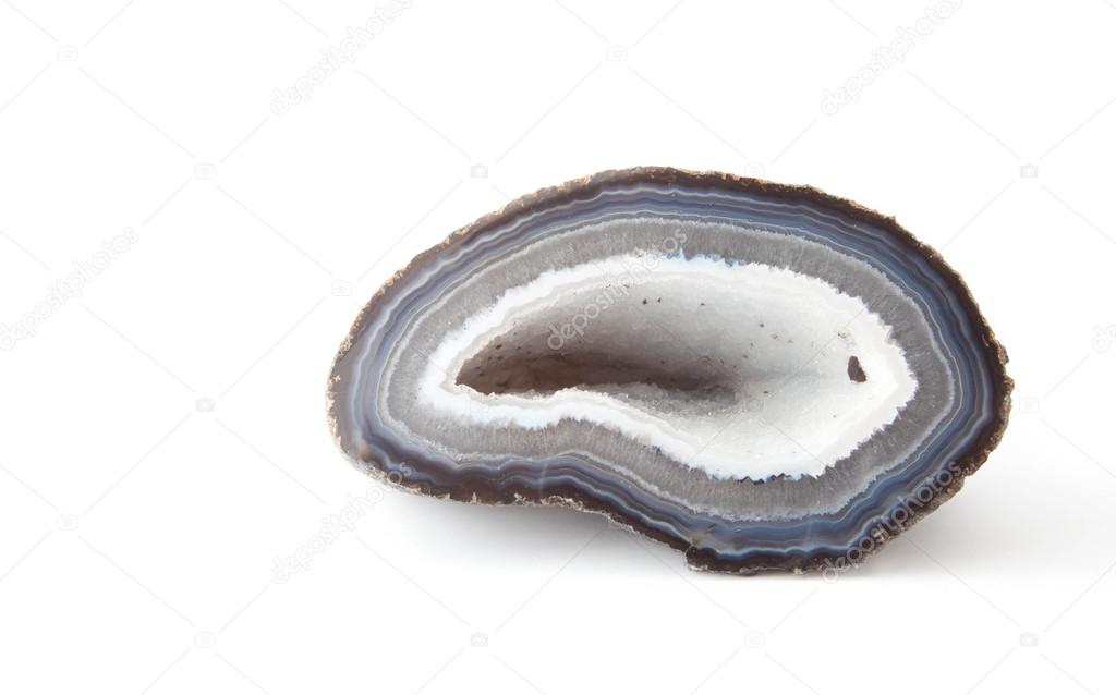 Section of a white and blue geode in white background