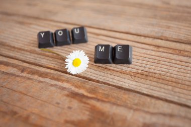 YOU AND ME wrote with keyboard keys on wooden background clipart
