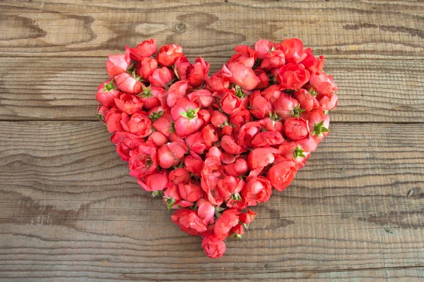 Corazón hecho de rosas rojas en fondo de madera para representar a la persona — Foto de Stock