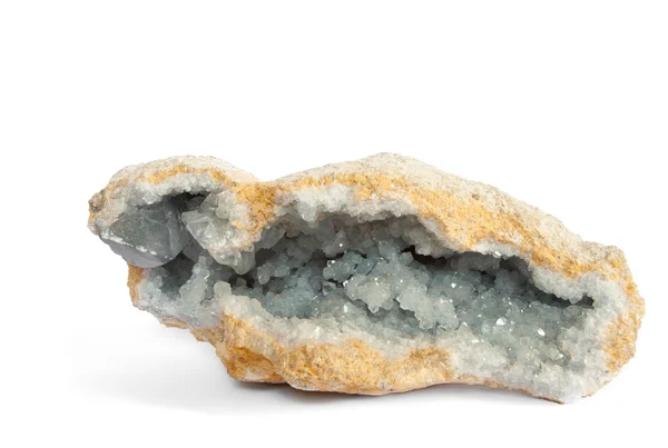Világos kék kristályok belsejében egy geodéziai — Stock Fotó