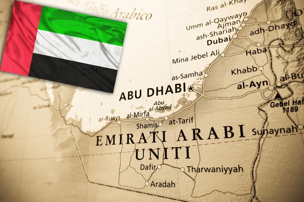 Förenade Arabemiraten med nationella flagga Stockbild