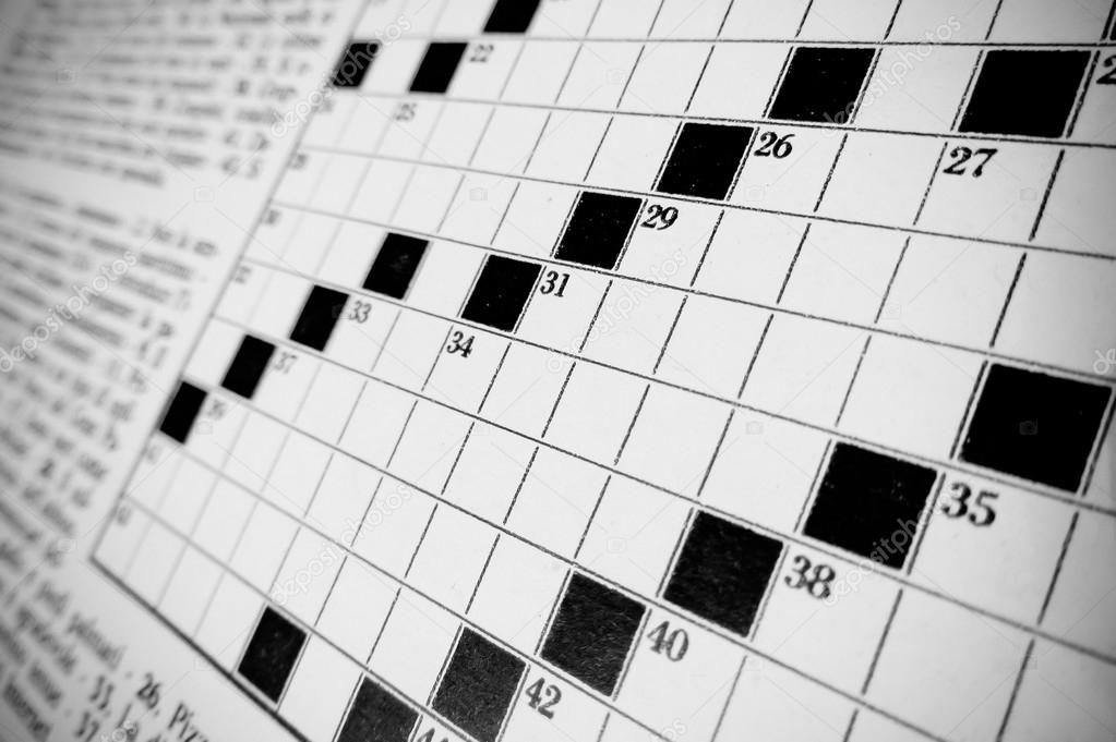 macro on crossword, black and white
