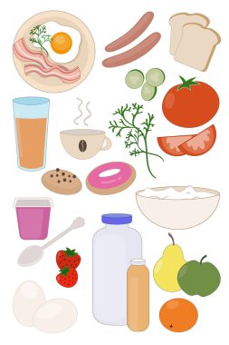 Kahvaltı için günlük taze ve sağlıklı yiyecekler.