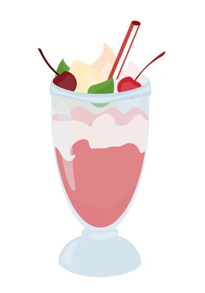 Milkshake with cream, cherries, icecream and mint — Archivo Imágenes Vectoriales