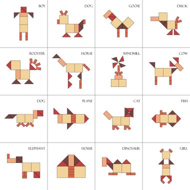 Tangram bulmaca oyunu Farklı nesnelerle Şema