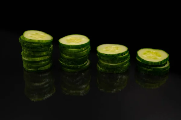 Stack Cucumber Slices Isolated Black Background — Stock Photo, Image